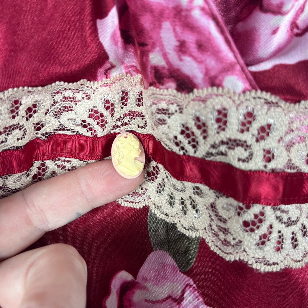 Vtg 90s Y2K Floral Lace Maxi Slip Dress Lg Burgundy Satin Lingerie w Camo Accent - Picture 5 of 5